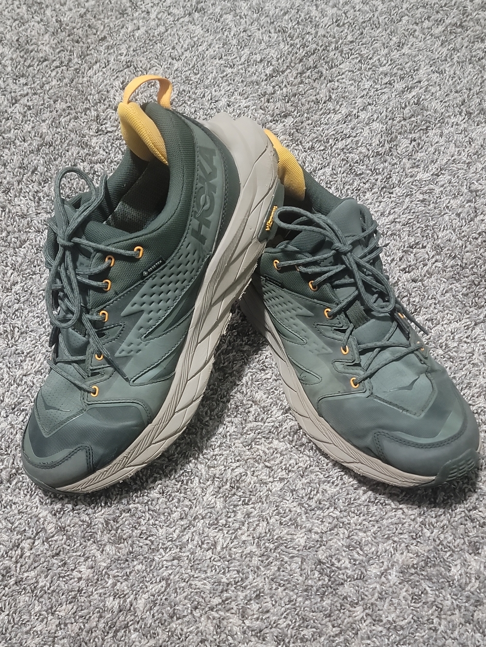 Hoka Anacapa Low Gore-tex Trail Shoes Green with Yellow Accents, Men's 12D/wide